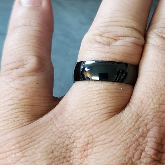 Personalized Black Men's Wedding Ring Band - Engraved Men's Stainless Steel Ring - Picture 2 of 8